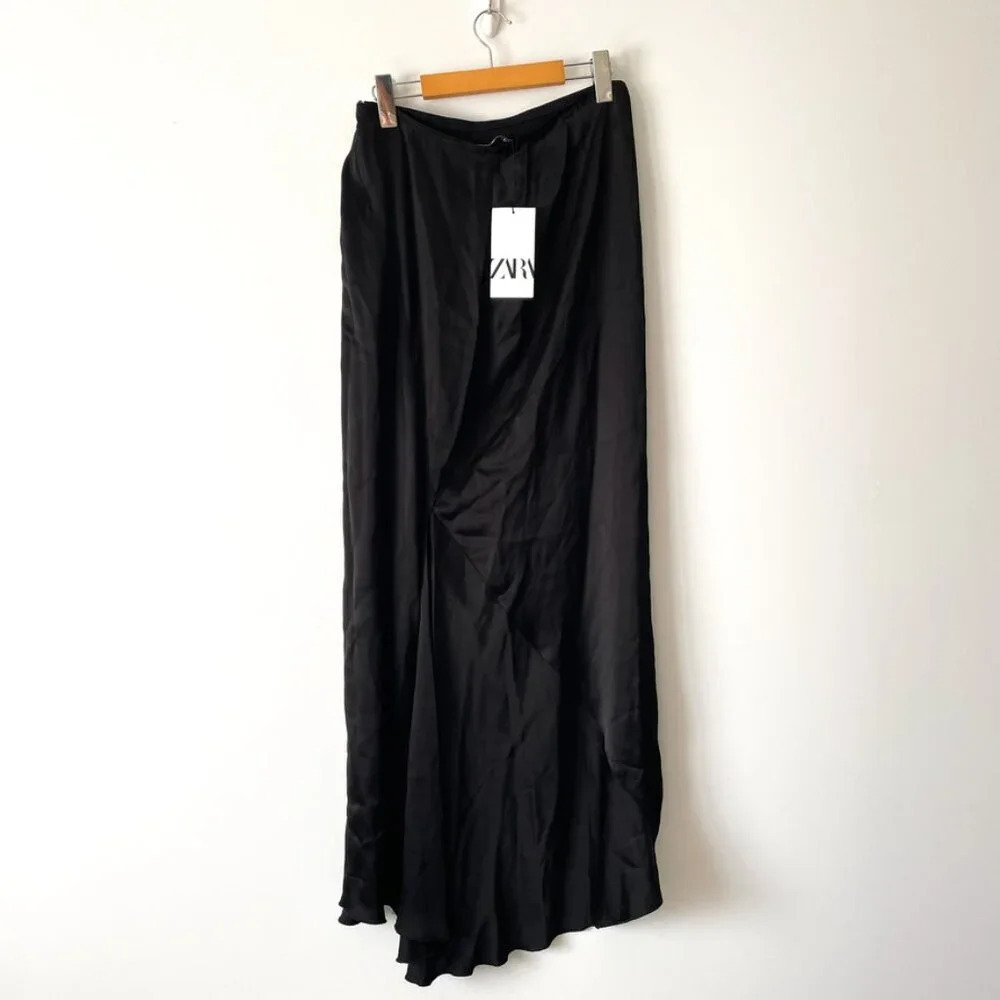 Zara Long Satin Effect Slip Maxi Skirt NWT Black Size Small - Picture 10 of 12